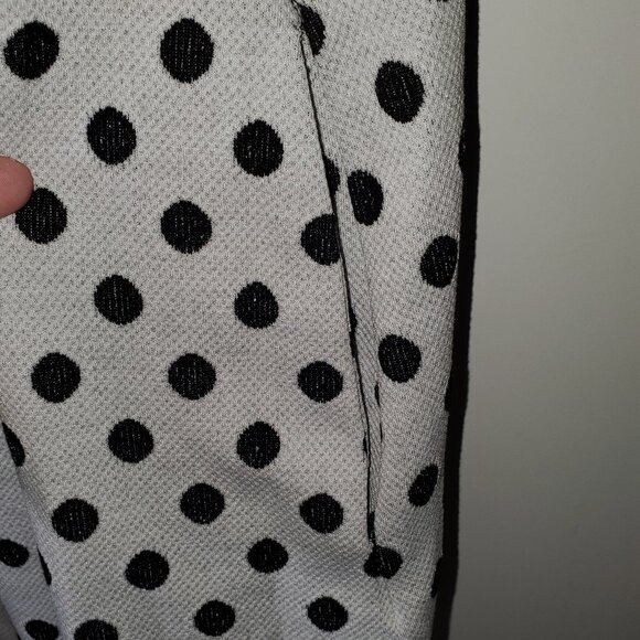 New York & Co. Black Polka Dot Print-Faux Leather Sleeves Shift Dress-Sz Large - Picture 3 of 8